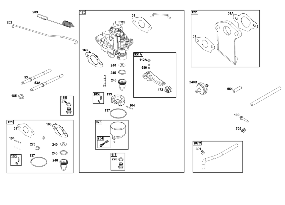 Carburetor And Fuel Supply Group Diagram and Parts List for 12V332-0146-01 100000 - 19Z999 Briggs and Stratton Engine